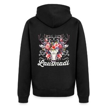 Lausmadl Mädchen Damen Trachtenshirt Kind Madl - Unisex Premium Bio Zip Hoodie - Schwarz - Hinten - Nico (187cm)