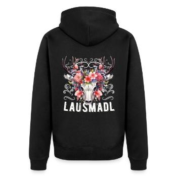 Lausmadl Mädchen Damen Trachtenshirt Kind Madl - Unisex Premium Bio Zip Hoodie - Schwarz - Hinten - Nico (187cm)