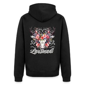 Lausmadl Mädchen Damen Trachtenshirt Kind Madl - Unisex Premium Bio Zip Hoodie - Schwarz - Hinten - Nico (187cm)