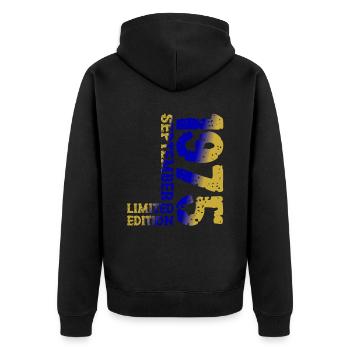 1975 September Limited Edition 48th Birthday Deco - Unisex Premium Organic Zip Hoodie - black - Back - Nico (187cm)
