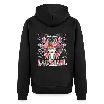 Lausmadl Mädchen Damen Trachtenshirt Kind Madl - Unisex Premium Bio Zip Hoodie - Schwarz - Hinten - Nico (187cm)