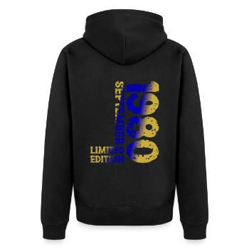 1980 Septembre Édition Limitée 43e Décoration Anniversaire - Veste à capuche bio Premium Unisexe - noir - Dos - Nico (187cm)