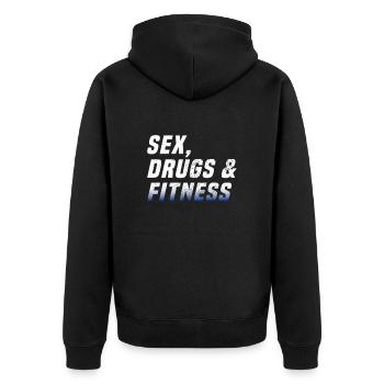 Sex drugs and fitness - Unisex Premium Organic Zip Hoodie - black - Back - Nico (187cm)
