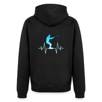 Kite Surfen Herzschlag - Unisex Premium Bio Zip Hoodie - Schwarz - Hinten - Nico (187cm)