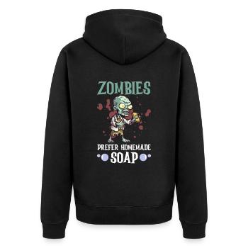 Soap making Halloween soap boiler saying - Unisex Premium Organic Zip Hoodie - black - Back - Nico (187cm)