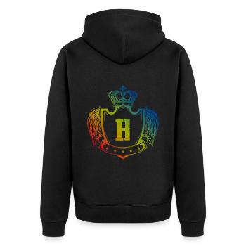 H Buchstabe Wappen - Unisex Premium Bio Zip Hoodie - Schwarz - Hinten - Nico (187cm)