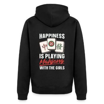 Mahjong Happiness Is Playing Mahjong Game Night - Unisex Premium Bio Zip Hoodie - Schwarz - Hinten - Nico (187cm)