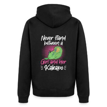 Fille et son perroquet de Nouvelle-Zélande kakapo - Veste à capuche bio Premium Unisexe - noir - Dos - Nico (187cm)
