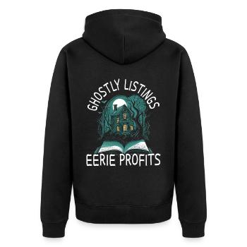 Spooky listings, scary profits, real estate - Unisex Premium Organic Zip Hoodie - black - Back - Nico (187cm)