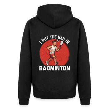 Shuttlecock Badminton Player Smash Racquet Sports - Unisex Premium Organic Zip Hoodie - black - Back - Nico (187cm)