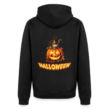 Bad Pumpkin Böser Kürbis Halloween - Unisex Premium Bio Zip Hoodie - Schwarz - Hinten - Nico (187cm)