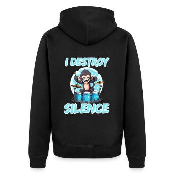 I Destroy Silence Affe Schlagzeug Trommeln - Unisex Premium Bio Zip Hoodie - Schwarz - Hinten - Nico (187cm)