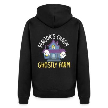 Real Estate Agent Charm Ghostly Farm Immobilienmak - Unisex Premium Organic Zip Hoodie - black - Back - Nico (187cm)