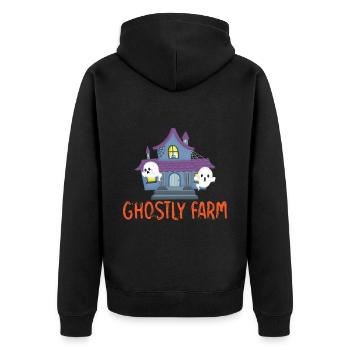 Makler-Charme Gespensterfarm Makler-Halloween - Unisex Premium Bio Zip Hoodie - Schwarz - Hinten - Nico (187cm)