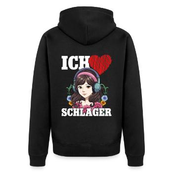 Ich Liebe Schlager - Unisex Premium Bio Zip Hoodie - Schwarz - Hinten - Nico (187cm)