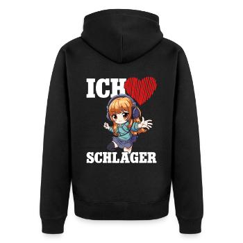 Ich Liebe Schlager - Unisex Premium Bio Zip Hoodie - Schwarz - Hinten - Nico (187cm)