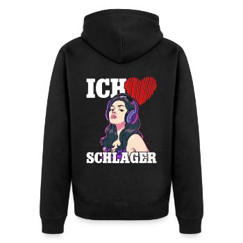Ich Liebe Schlager - Unisex Premium Bio Zip Hoodie - Schwarz - Hinten - Nico (187cm)