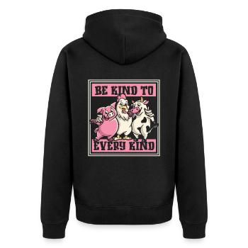 Sei nett zu jeder Art von veganen Veganern auf pflanzlicher Basis - Unisex Premium Bio Zip Hoodie - Schwarz - Hinten - Nico (187cm)