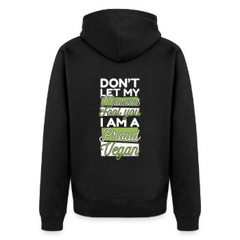 Lass dich nicht von meinen Muskeln täuschen pflanzlich vegan - Unisex Premium Bio Zip Hoodie - Schwarz - Hinten - Nico (187cm)