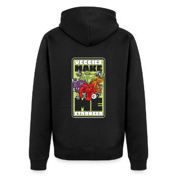 Veggies Make Me Stronger Vegans Plant-Based - Unisex Premium Organic Zip Hoodie - black - Back - Nico (187cm)