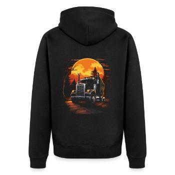 Gruseliger Halloween Zombie LKW Fahrer - Unisex Premium Bio Zip Hoodie - Schwarz - Hinten - Nico (187cm)