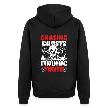 Geisterjagd Chasing Ghosts Finding Truth - Unisex Premium Bio Zip Hoodie - Schwarz - Hinten - Nico (187cm)