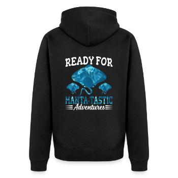Manta Ray Manta-tastic Adventures Manta Ray - Unisex Premium Organic Zip Hoodie - black - Back - Nico (187cm)