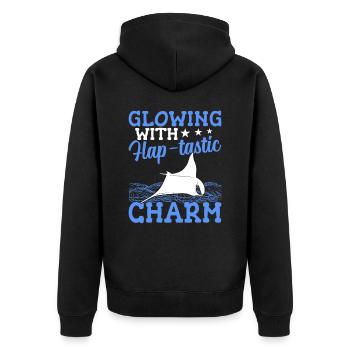 Mantarochen Flap-tastischer Charme Mantarochen - Unisex Premium Bio Zip Hoodie - Schwarz - Hinten - Nico (187cm)