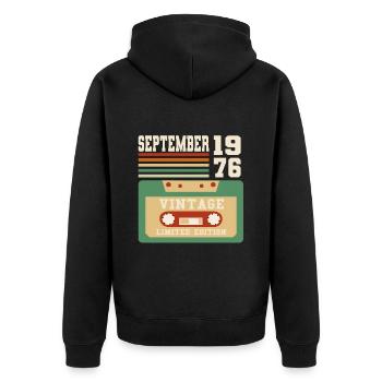 47ème Anniversaire Septembre Millésime 1976 - Veste à capuche bio Premium Unisexe - noir - Dos - Nico (187cm)