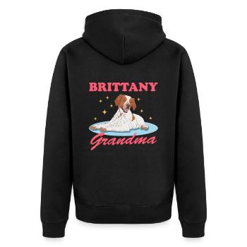 Brittany Granny Spaniel Breton Dog Gift - Unisex Premium Organic Zip Hoodie - black - Back - Nico (187cm)