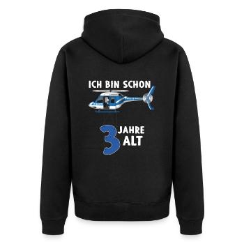 Polizei Hubschrauber 3 Jahre 3. Geburtstag - Unisex Premium Bio Zip Hoodie - Schwarz - Hinten - Nico (187cm)