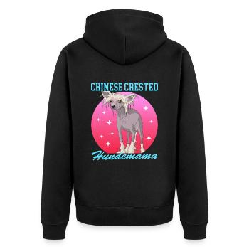 Chinese Crested Hundemama | Schopfhund Geschenk - Unisex Premium Bio Zip Hoodie - Schwarz - Hinten - Nico (187cm)