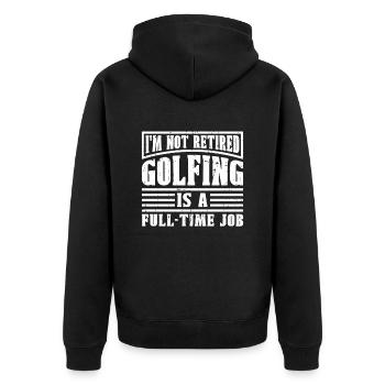 Rentner Rente Witzig Golfen - Unisex Premium Bio Zip Hoodie - Schwarz - Hinten - Nico (187cm)