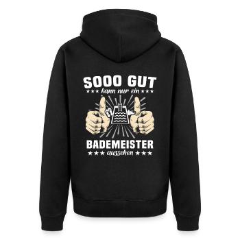 Bademeister Schwimmmeister - Unisex Premium Bio Zip Hoodie - Schwarz - Hinten - Nico (187cm)