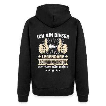 Schwimmmeister - Unisex Premium Bio Zip Hoodie - Schwarz - Hinten - Nico (187cm)