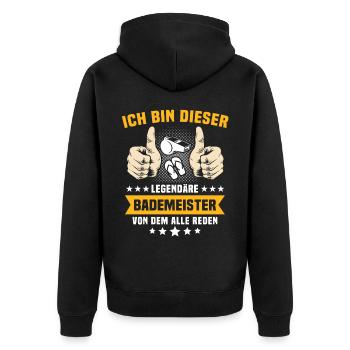Bademeister Schwimmmeister - Unisex Premium Bio Zip Hoodie - Schwarz - Hinten - Nico (187cm)