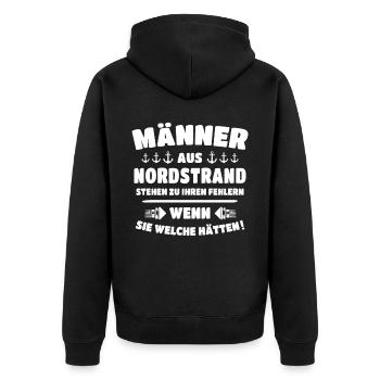 Nordstrand Sprüche - Unisex Premium Bio Zip Hoodie - Schwarz - Hinten - Nico (187cm)