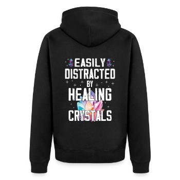 Lustige Edelstein -Chakra -Heilerin Spirituelle - Unisex Premium Bio Zip Hoodie - Schwarz - Hinten - Nico (187cm)
