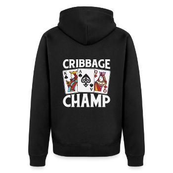 Cribbage Champ Loves Playing Cards Tournament - Unisex Premium Organic Zip Hoodie - black - Back - Nico (187cm)