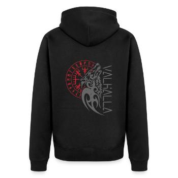 Walhalla Wolf Odin Kompass - Unisex Premium Bio Zip Hoodie - Schwarz - Hinten - Nico (187cm)
