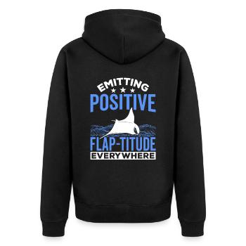 Mantarochen Positive Flap-titude Mantarochen - Unisex Premium Bio Zip Hoodie - Schwarz - Hinten - Nico (187cm)