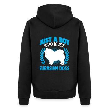 Junge der Eurasier liebt Eurasian Spitz - Unisex Premium Bio Zip Hoodie - Schwarz - Hinten - Nico (187cm)