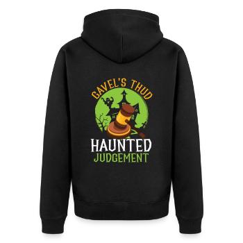 Gavel's Thud Haunted Judgement Rechtsanwalt Hallow - Unisex Premium Bio Zip Hoodie - Schwarz - Hinten - Nico (187cm)
