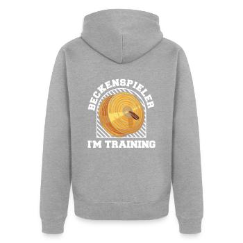 Fanfahrenzug Spielmannszug Becken - Unisex Premium Bio Zip Hoodie - Grau meliert - Hinten - Nico (187cm)