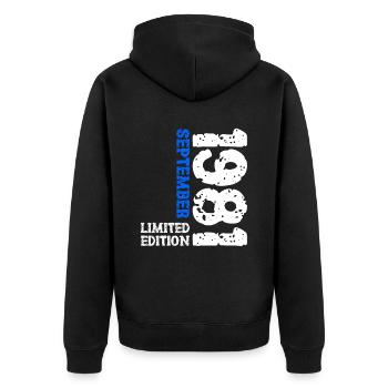 1981 September Limited Edition 42. Geburtstag Deko - Unisex Premium Bio Zip Hoodie - Schwarz - Hinten - Nico (187cm)