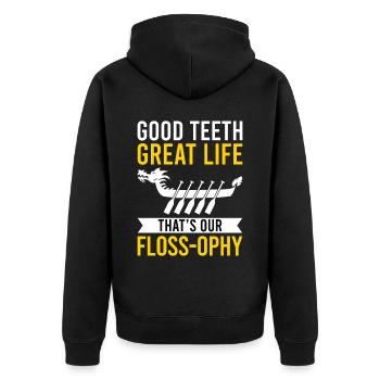 Funny technician for dental lab - Unisex Premium Organic Zip Hoodie - black - Back - Nico (187cm)