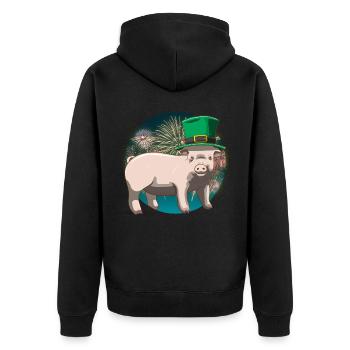 Glücksschwein Silvester Neujahr - Unisex Premium Bio Zip Hoodie - Schwarz - Hinten - Nico (187cm)