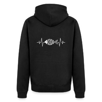 Fisch Herzschlag - Unisex Premium Bio Zip Hoodie - Schwarz - Hinten - Nico (187cm)