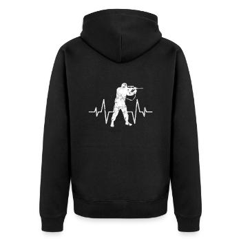 Soldat Herzschlag - Unisex Premium Bio Zip Hoodie - Schwarz - Hinten - Nico (187cm)