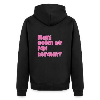 Mama Papa Heiraten Spruch - Unisex Premium Bio Zip Hoodie - Schwarz - Hinten - Nico (187cm)